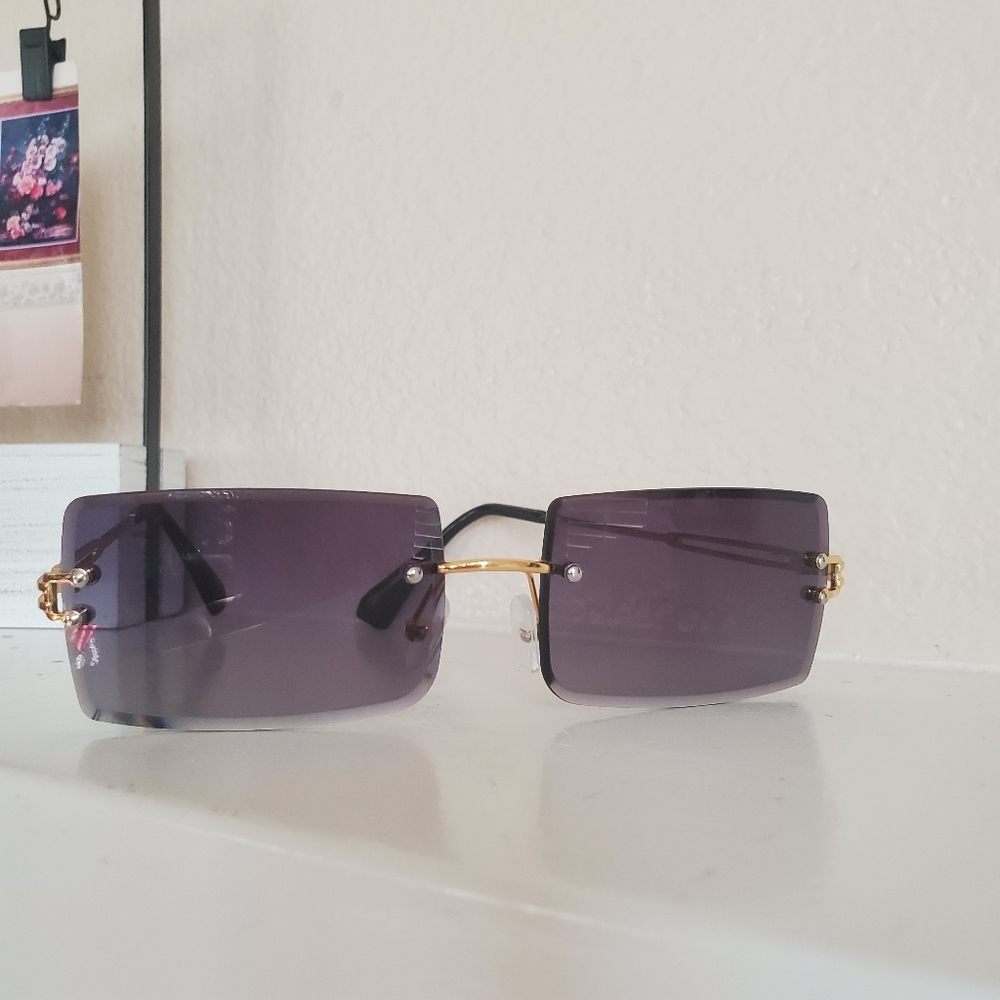 Black rectangular ombre Rimless sunglasses - Picture 3 of 6